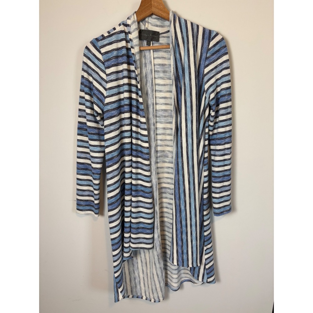 Sunday in Brooklyn Womens Blue Striped Open Front Longline Cardigan Sweater M